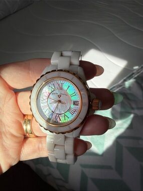 Swiss Legend White Ceramic & Rose Gold Watch with Mother-of-Pearl Dial